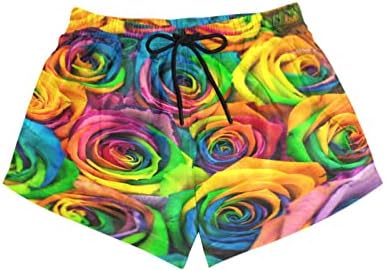 Shorts femininos coloridos rosa floral belo atlético de corrida shorts de praia de verão elástico