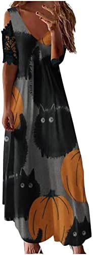 Vestido maxi de tamanho plus size nokmopo para mulheres vestido de ombro frio para renda de manga curta v vestidos maxi rochi