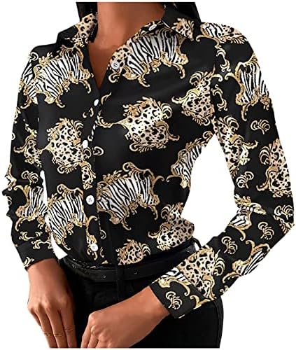 Fragarn Vintage Bloups for Women Business Casual de manga longa camisas de botão para baixo