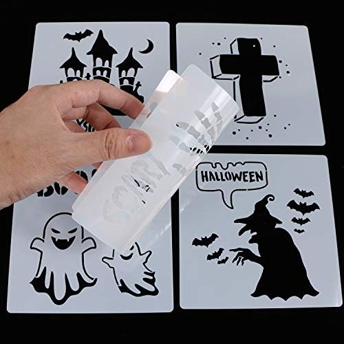 Contook 27 PCs Halloween Plastic Painty Stencils, modelos de expressão de abóbora reutilizáveis ​​para cartas de diy