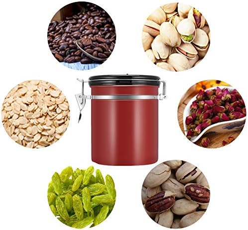 Gloglow Coffee Casister, grãos herméticos e recipiente de grãos de café, aço inoxidável, com válvula de liberação de CO2, rastreador de data, capacidade de 50FLOZ, vermelho de vinho