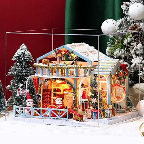 Vila de férias de Natal de Jkll, casa de férias Building Building Snow Village Village Xmas com árvore de Natal e estatuetas no boneco de neve - Decoração de casa de mesa de inverno