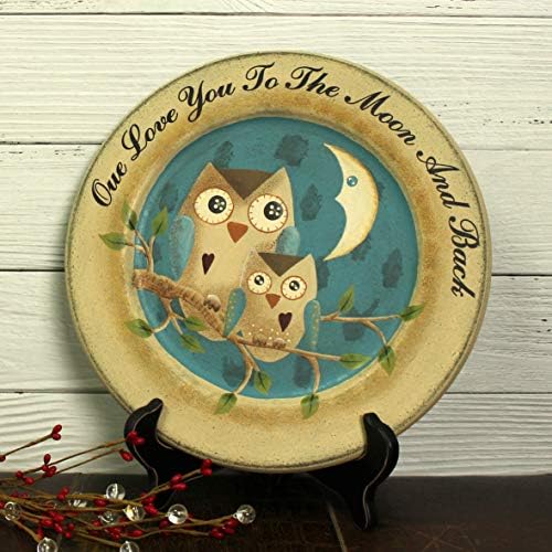 CvhomedEco. Primitivos angustiados “Our Love You to the Moon and Back” Decorativa Plate Round Display Plate de madeira Home Decor Art, 11-1/4 polegadas