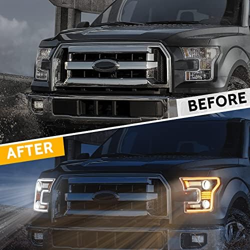 LDETXY LED FARÇONS DE PROJETOR PARA F150 2015-2017, Lâmpadas de cabeça de LED completas com switchback drl e animação dinâmica