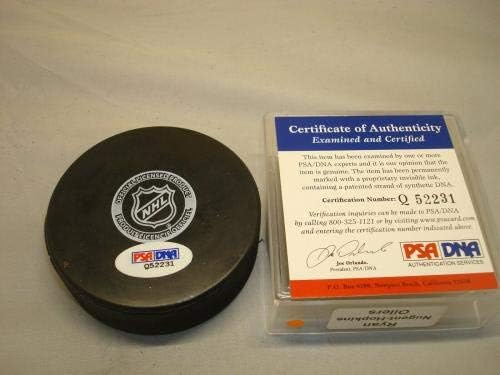 Ryan Nugent -Hopkins assinou Edmonton Oilers Hockey Puck Autograph PSA/DNA CoA 1A - Pucks autografados da NHL