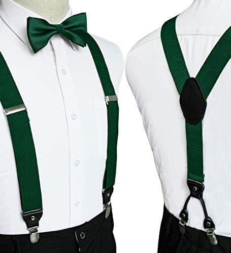 Jemygins Solid Color Suspender e conjuntos de gravata borboleta de seda para homens