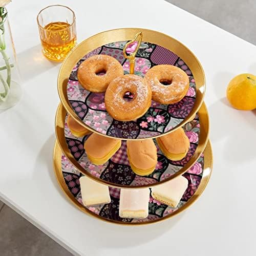 Stands de bolo conjunto de 3, em forma de lágrima de floral Pedestal Display Table Sobremesa Cupcake Stand para Celebração
