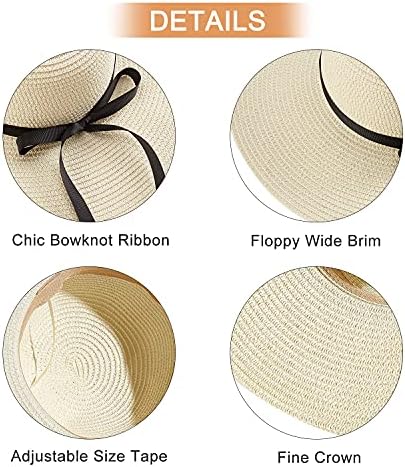 FarValue Womens Straw Hat UPF 50+ largo largo Bonfra de praia Capinho de sol ajustável para mulheres