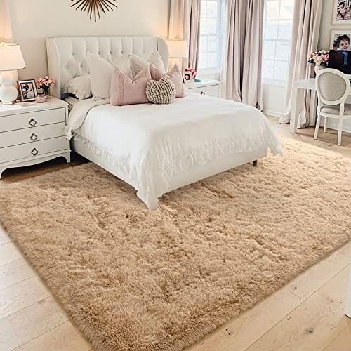 Homore Luxury Fluffy Area Rug 8x10 pés Modernos tapetes de shag para sala de estar de quarto, carpete super macio e confortável, tapetes fofos para garotas infantis em casa, bronzeado claro