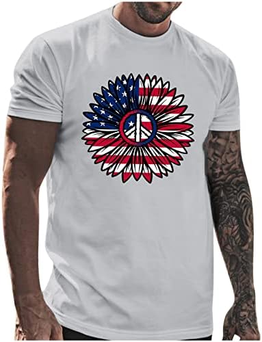 Xxvr 4 de julho T-shirts masculinos de manga curta Flor patriótica EUA Flag de impressão de estampa Tops Tops de verão