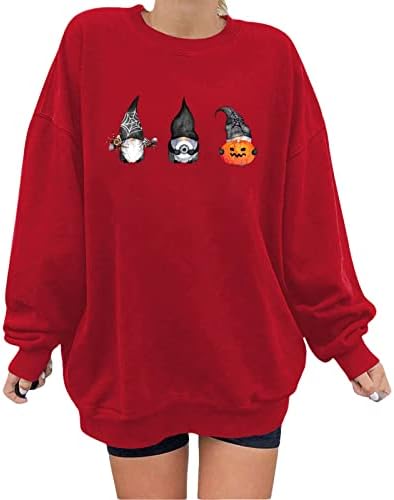 BLMEGM LADYS Blusa do moletom casual de Halloween Autumn e Winter Casy Crewneck Gnome Manga longa elegante molhar de malha