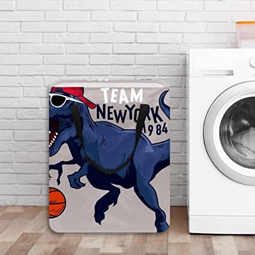 Jogador de basquete de dinossauros cesto de lavanderia dobrável, cestas de lavanderia à prova d'água de 60l de lavagem de roupas de roupas de roupas para dormir quarto de banheiro de dormitório
