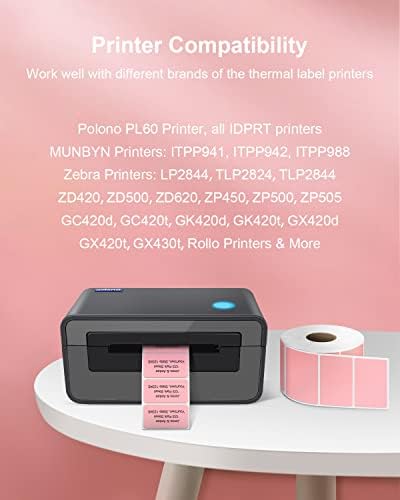 Impressora de etiqueta de remessa Polono, impressora de etiqueta térmica 4x6 para pacotes de remessa, fabricante comercial de etiqueta térmica direta, 2,25 ”x1.25” rótulo térmico direto (1000 rótulos, rosa