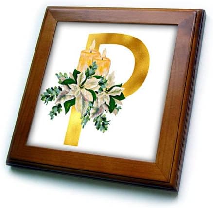 Imagem floral de Natal de 3drose do monograma de ouro P - ladrilhos emoldurados