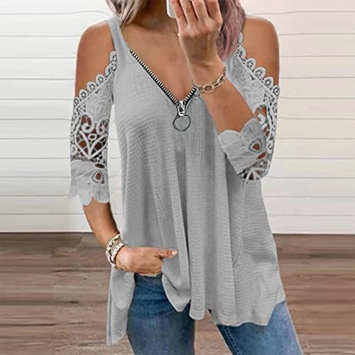 V Tee de pescoço para feminino Summer Summer outono 2023 Roupas modernas de manga curta Lace algodão brunch waffle plus size blusa