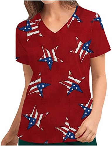 Garotas adolescentes 2023 Deep V pescoço Trabalho gráfico Scrub Blouse Shirt