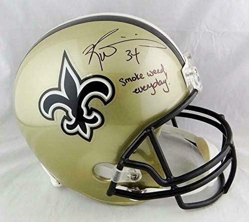 Ricky Williams autografou os santos f/s capacete com fumaça maconha - jsa w auth *preto - capacetes da NFL autografados