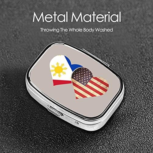 Bandeira das Filipinas e American Flag Square Mini Box Box Medicine Compartamentos Organizador Case portátil de comprimido