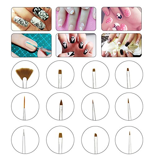 KADS 12pcs/conjunto de unhas profissionais pregos conjuntos de arte de pincel para design de unhas Ferramenta de pintura de unhas