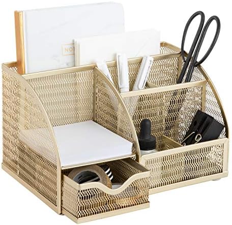 Blu Monaco Designer Metal Gold Desktop Organizer - Organização de mesa para acessórios de escritório - suprimentos, lápis e portador