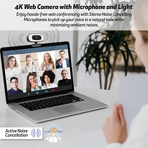 Webcam 4k AVMP com luz UHD 8MP AutoFocus USB Web Cam w. Câmera de streaming de desktop de microfones para computação webcam Light