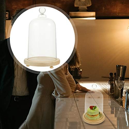 Decoração de casa decoração de casa decoração de casa cúpula de vidro transparente cloche com base de bolo de vidro de madeira de madeira cloche cúpula sino jarra dome para plantas suculentas luzes de fada decoração home cupcake stand stand stand