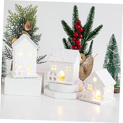 Safegle 3pcs Casa de Natal Crafts de natividade para crianças Ornamentos de natividade para crianças Casa de Natal Branca Aldeias de Natal iluminadas Decoração de neve da neve Decoração de Natal Decoração de brilho Cabine
