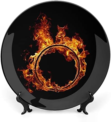 Placa decorativa de cerâmica anel de incêndio com exibição Stand pendurada no aniversário personalizada casamento presente