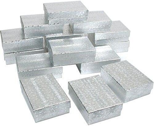 RJ Displays -25 Pack Caixas de alumínio prateado cheio de algodão para brinco de jóias, anel, charme, pendente, caixas