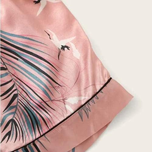 Button Down Pijama para mulheres femininas Flamingo Print Fashion Slim Pijamas de quatro peças para todas as meninas