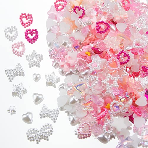 500pcs pérolas rosa coração estrela bowknots encasagens de unhas estilos mistos mixados variados rosa pérolas rosa fofas multi