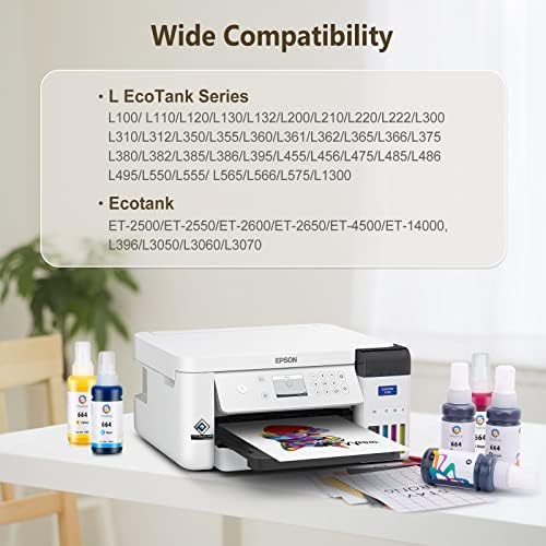 Officekolor 6 tinta de corante de pacote, garrafas de recarga de tinta T664 compatíveis para EPSON ECOTANK ET-2500/ET-2550/ET-2600/ET-2650/ET-4500/ET-14000, L396/L3050/L3060/L3070 Impressores de jato de tinta, não Tinta de sublimação