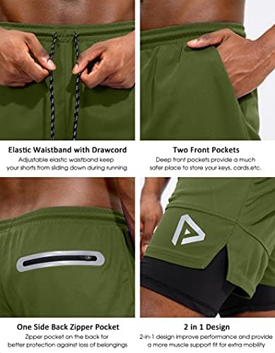 Pinkbomb Men's 2 em 1 exercícios com shorts com bolso de telefone rápido seco de ginástica atlética para homens com bolso com zíper