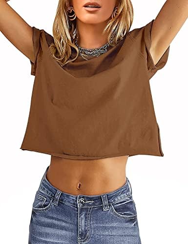 Carpetcom Summer feminino casual solto encaixe liso Soild básico de manga curta Tops