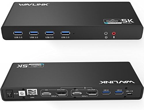 Wavlink USB 3.0 e USB-C Dunear 4K DISPLAY LAPTING DOCKKING Station, 5K/4K dual @60Hz Docking Staion Dual Monitor para