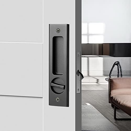 Lock de porta deslizante da Shella, alça invisível, trava de bolso de bolso para mobília de madeira hardware preto, 1 pacote