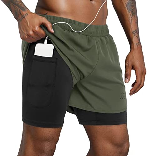 Lulucleaf Running Shorts para homens com Liner Mens 2 em 1 Treino Athletic Yoga Shorts