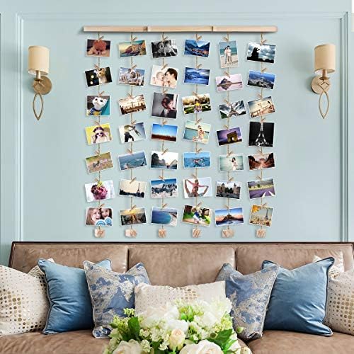 Family ou Friend Collage Wood Picture Frame para toda e qualquer decoração de parede de 26 × 29 polegadas, com 30 clipes e gorros ajustáveis ​​de visualizar suas fotos na parede.