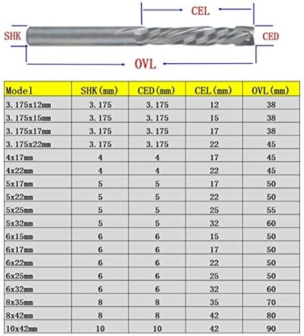 Mountain Men Men Durável 5pcs 6x15mm para baixo Corte 2 Cutter de moagem CNC de flauta em espiral, ferramentas de corte de madeira