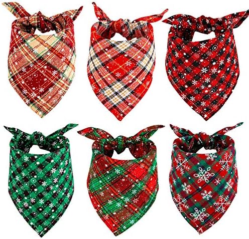 Whaline 6 embalagem Bandanas de cães de Natal Reversível Verde Verde Buffalo Triângulo xadrez Lices de flocos de neve