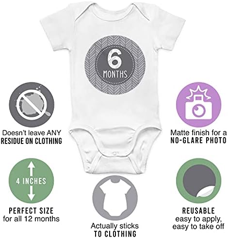 20 adesivos mensais do bebê Milestone - Grey Baby Baby Monthly Milestone Stickers, Milestone Baby Monthly Stickers, Baby Month Stickers
