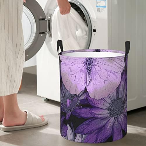 Purple Butterfly Imprimindo cesto de lavanderia grande com maça