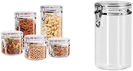 Oggi 5pc Clear Latister com tampas de braçadeira recipientes herméticos em tamanhos ideais para armazenamento de cozinha e despensa