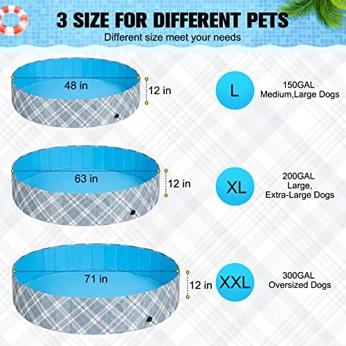 Piscina de cães dobráveis ​​Beautyzoo para cães pequenos e médios, piscina de cães dobráveis ​​para interno externo, extra grande xx xl pesado, dobrando material à prova de vazamentos profundos, banheira de animais de estimação da piscina infantil 63 12