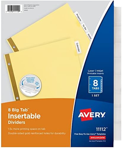 Avery 8-Tab Binder Divishers, abas grandes e inseríveis, 24 conjuntos, 2 pacotes