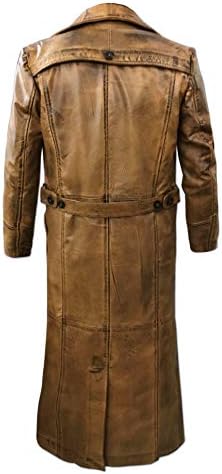Casaco de trincheira de couro comprimento completo - casaco de couro para homens