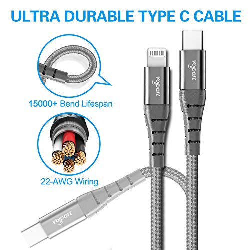 CABO DE LAVERAÇÃO MFI CABO DE LAVOSTO MFI, Volport 3,3 pés iPhone 11 Cable Cabão Nylon trançado CORD USB-C SUPORTE DA