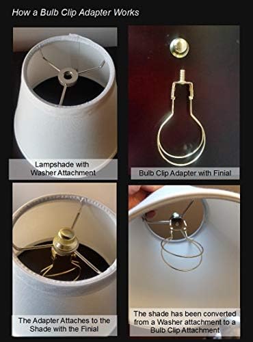 Fenchelshades.com 2 pacote - lâmpada Adaptador de lâmpadas de lâmpada clipe com tampo finial de sombra, cor de latão