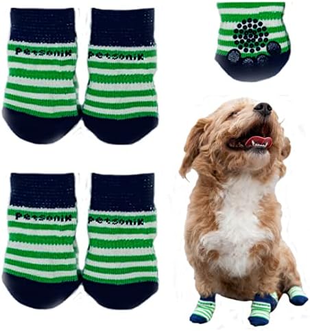 Petsonik Anti -Slip Dog Socks Conjunto de 4 - Protetores de pata de estimação meias para cães para piso de madeira interno adequado para cães pequenos, médios e grandes.