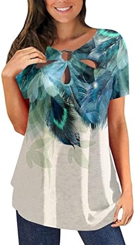 Tops de verão para mulheres Blusa impressa Hollow Out pescoço solto camiseta de camiseta